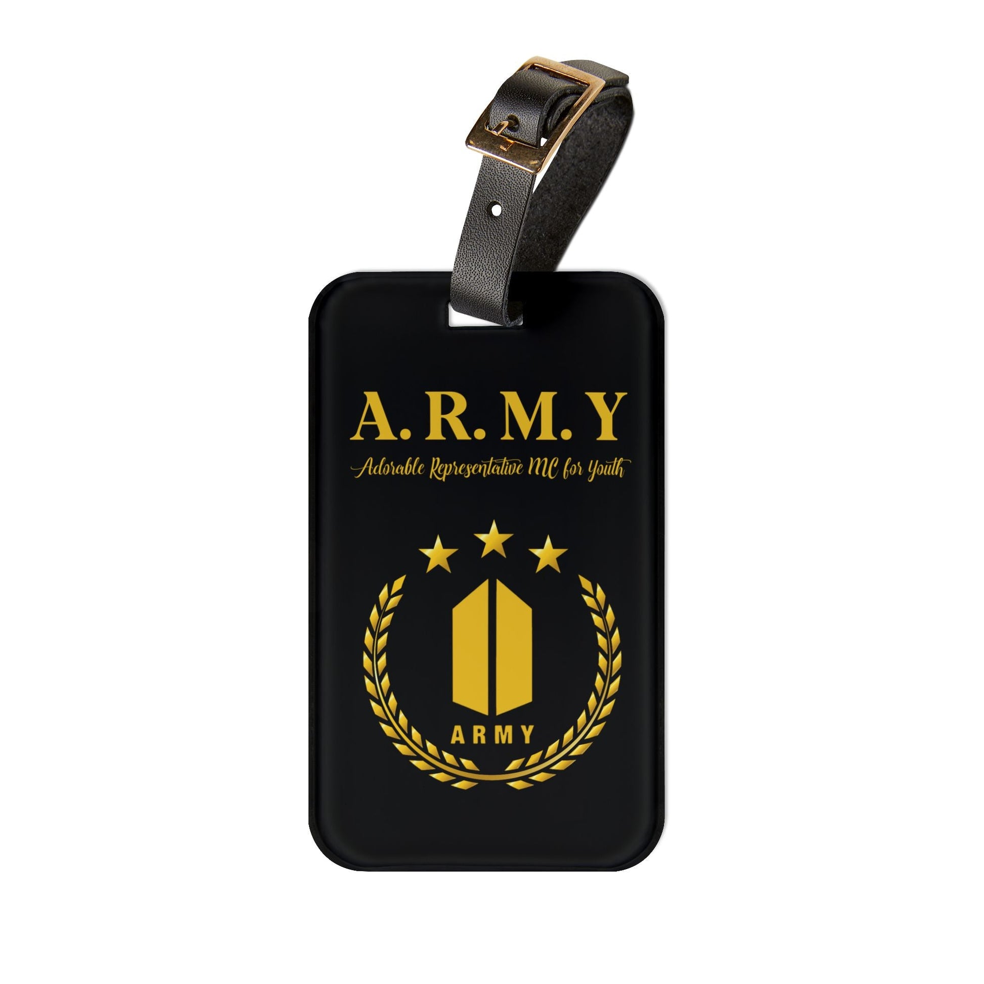 BTS Luggage Tag |Keychain |Lanyard |ID Holder |Badge Holder- Black with Gold Army Logo