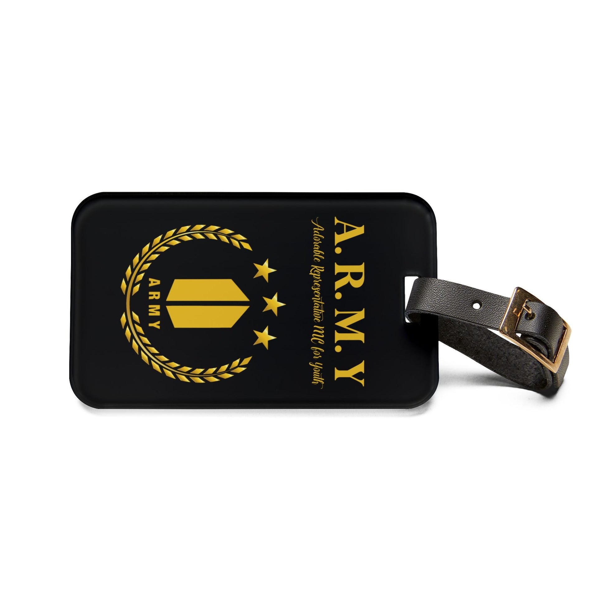 BTS Luggage Tag |Keychain |Lanyard |ID Holder |Badge Holder- Black with Gold Army Logo