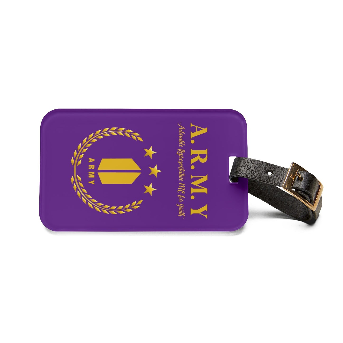 BTS Luggage Tag |Keychain |Lanyard |ID Holder |Badge Holder - Dark Purple with Gold Army Logo