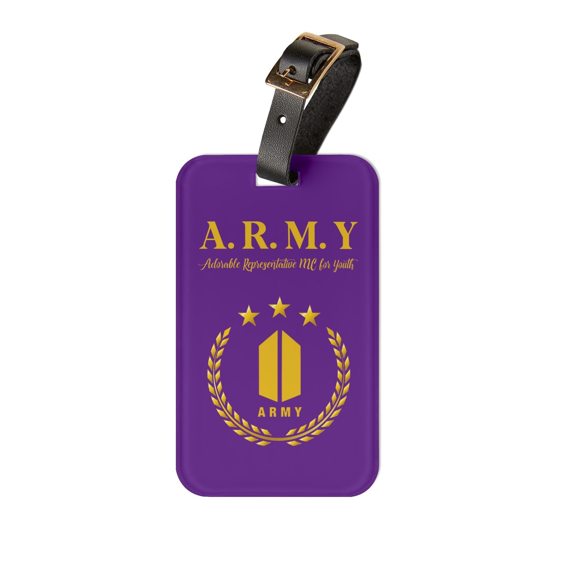 BTS Luggage Tag |Keychain |Lanyard |ID Holder |Badge Holder - Dark Purple with Gold Army Logo