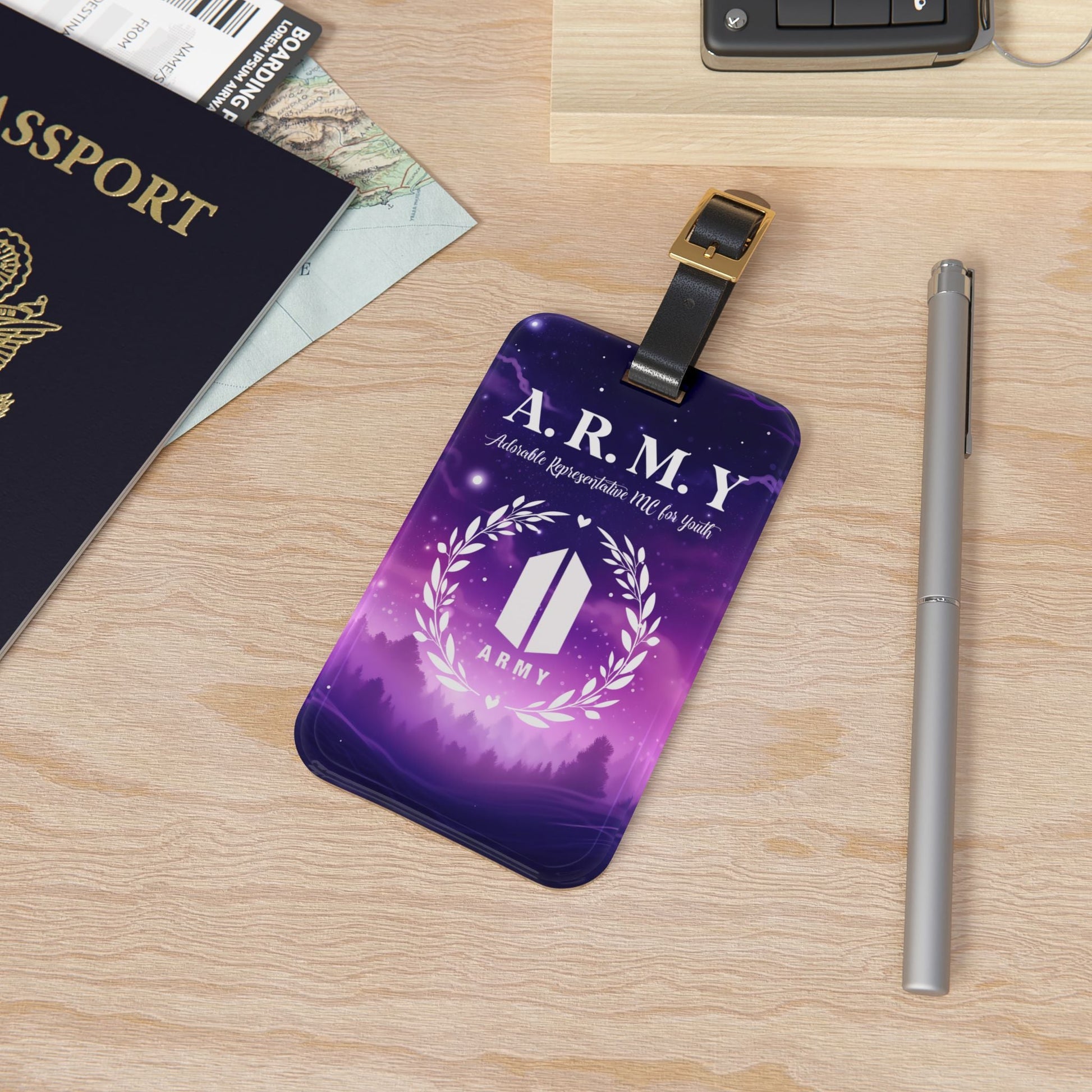 BTS Luggage Tag | Keychain | Lanyard | ID Holder | Badge Holder - Gradient Purple