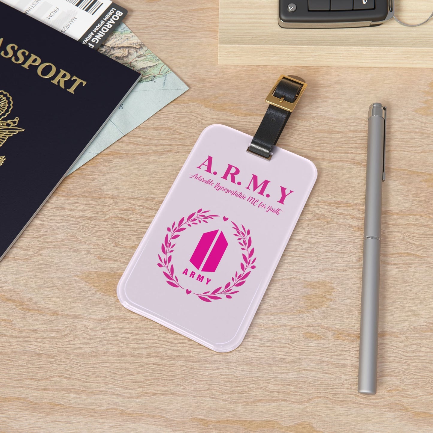 BTS Luggage Tag |Keychain |Lanyard |ID Holder |Badge Holder - Pink